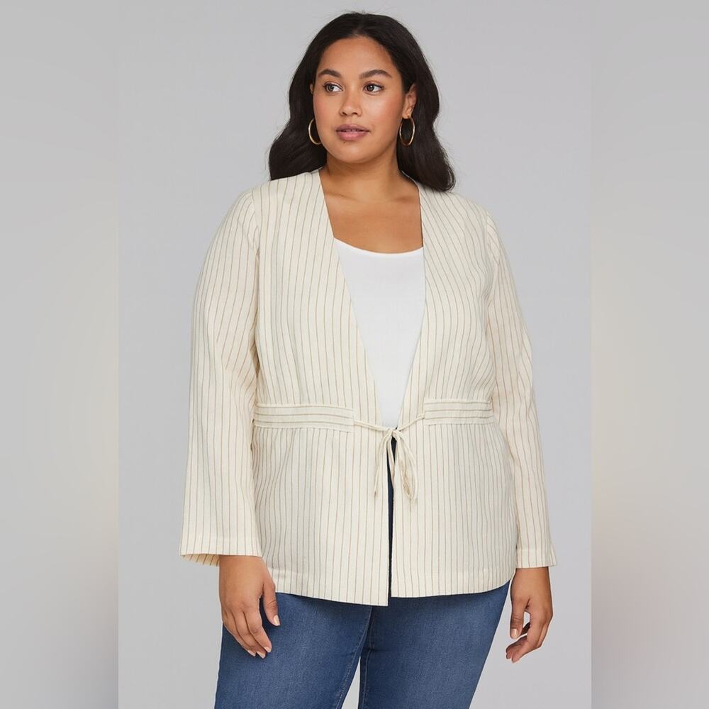 NWT Lane Bryant Linen Blend Stripe Tie Front Blazer Jacket Women’s Size 20